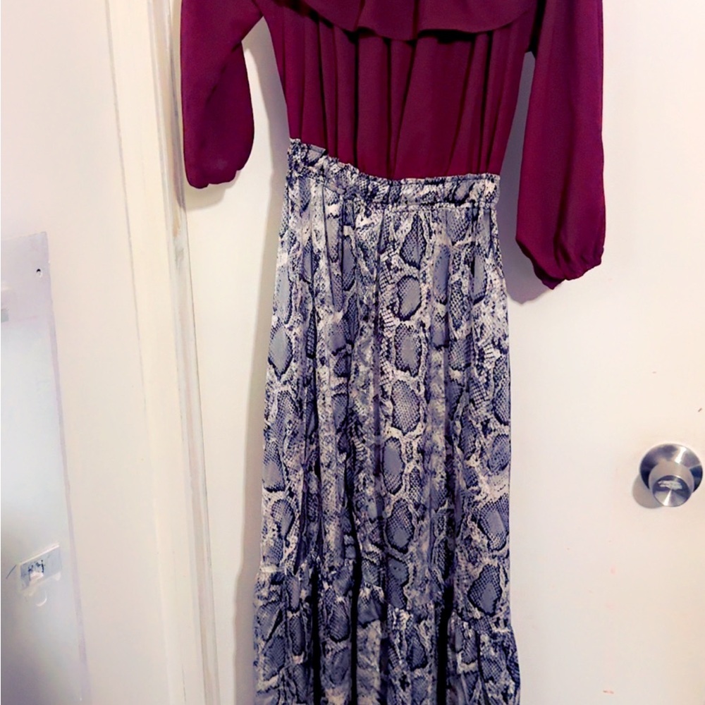 Burgundy Top with Snake Print Maxi dress off the shoulder